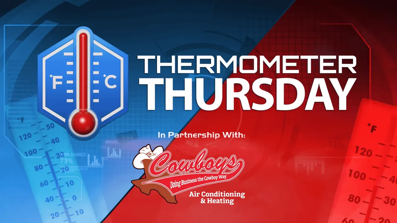 KSAT Thermometer Thursday title card, in partnership with Cowboy's Air Conditioning & Heating