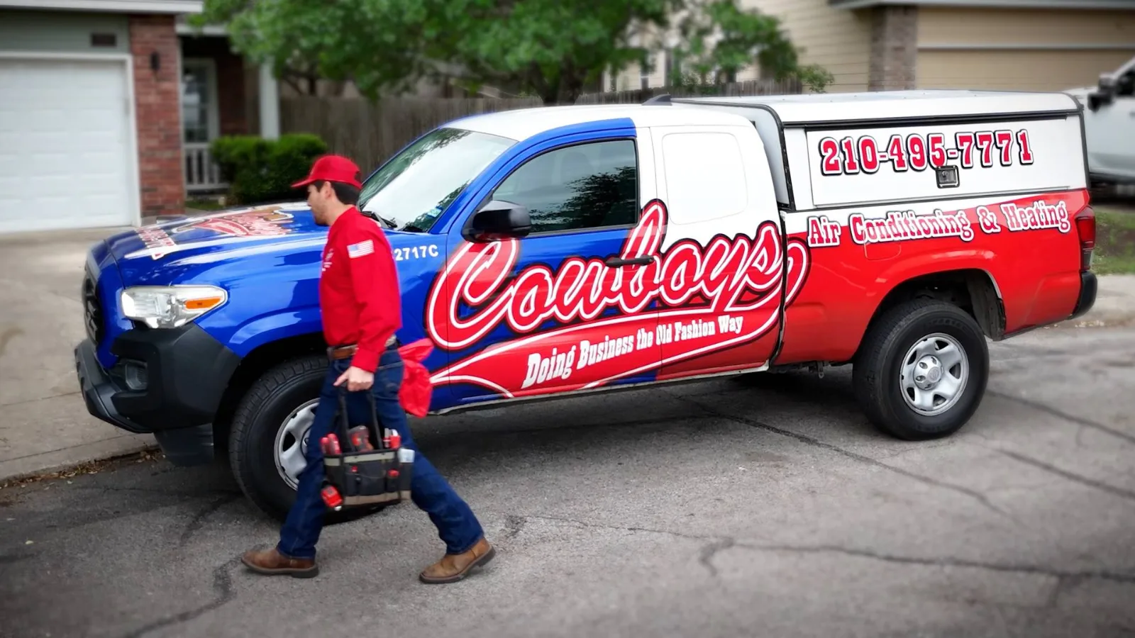 Cowboys Air Conditioning & Heating service technician on an emergency call in San Antonio